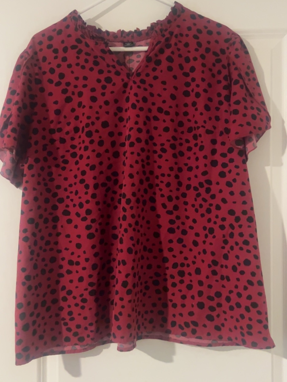 SHEIN Red Blouse with Black Spot Print